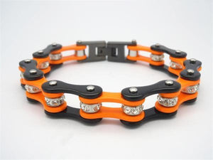Orange and Black Stainless Steel Bracelet With Crystals