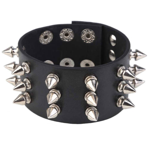 Image of Charm Bracelets - Unisex Black Leather Spiked Bracelet