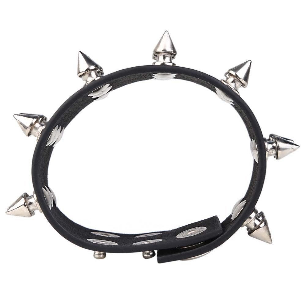 Charm Bracelets - Unisex Black Leather Spiked Bracelet