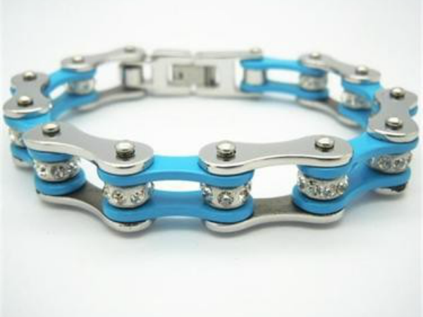 Blue Stainless Steel Bracelet with Crystals