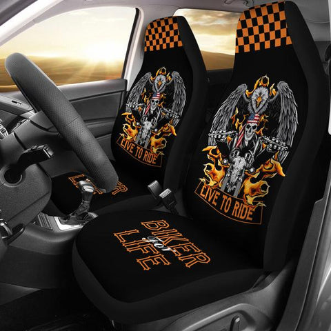 Image of (On Sale) Biker For Life Car Seat Covers (Set Of 2)