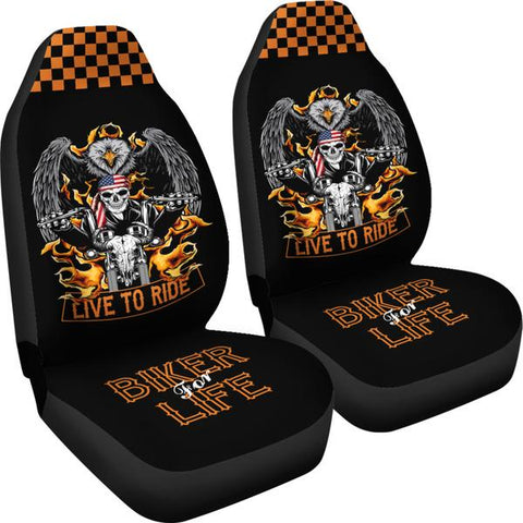 Image of (On Sale) Biker For Life Car Seat Covers (Set Of 2)