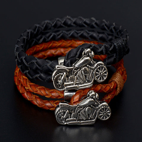 Image of Genuine Cowhide Leather Motorcycle Bracelet