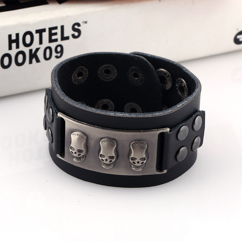 Genuine Leather Skull Cuff Bracelets