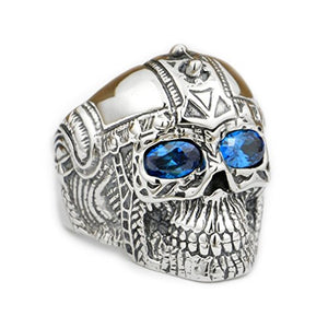 Handcrafted Sterling Silver Blue Eyes Skull Ring
