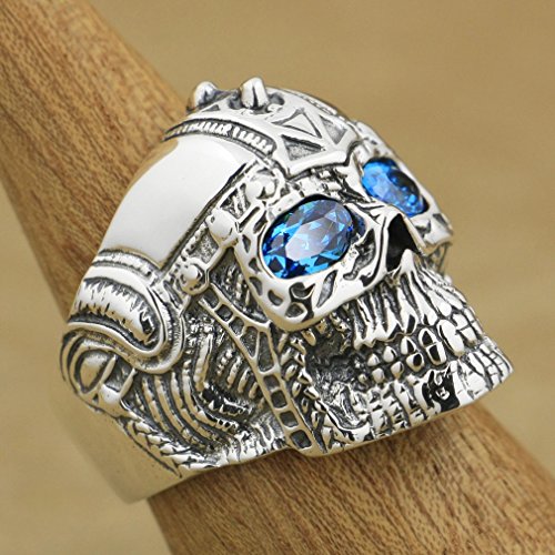 Handcrafted Sterling Silver Blue Eyes Skull Ring