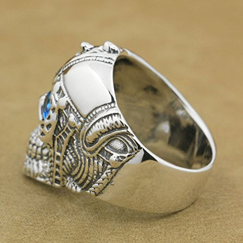 Image of Handcrafted Sterling Silver Blue Eyes Skull Ring