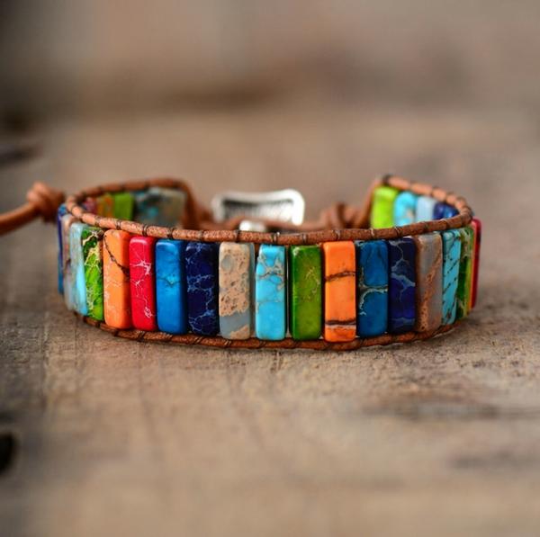 3 Handmade Multi Color Natural Stones Bracelets (Three Bracelets)