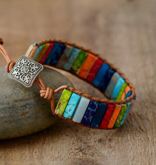 3 Handmade Multi Color Natural Stones Bracelets (Three Bracelets)