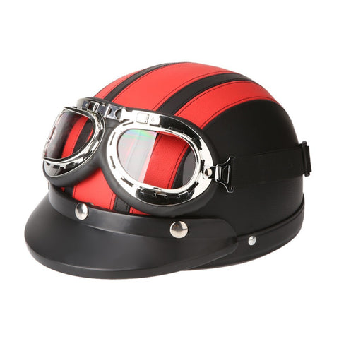 Image of Helmets - Vintage German Style Motorcycle Helmet With Visor Goggles