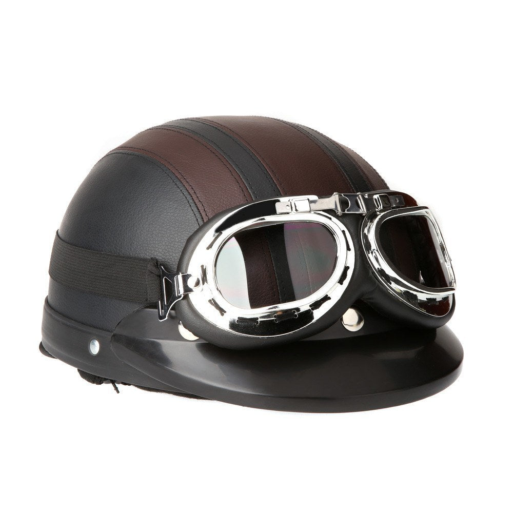 Helmets - Vintage German Style Motorcycle Helmet With Visor Goggles