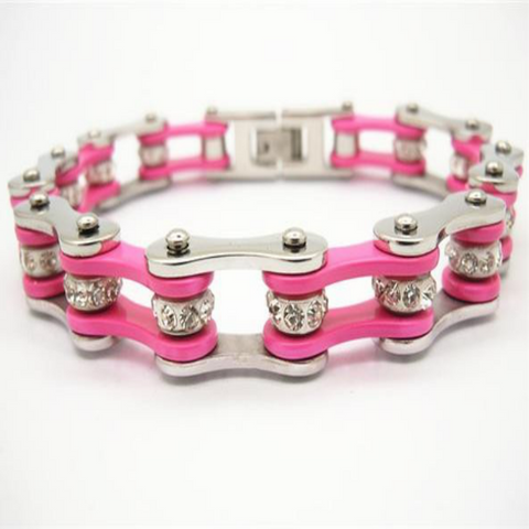 Image of Pink Stainless Steel Bracelet with Crystals