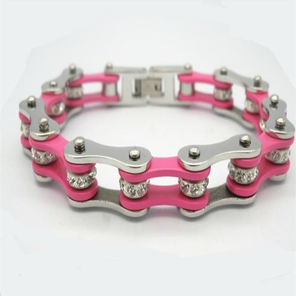 Pink Stainless Steel Bracelet with Crystals
