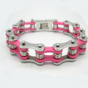 Pink Stainless Steel Bracelet with Crystals