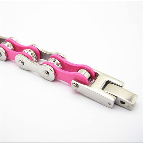 Image of Pink Stainless Steel Bracelet with Crystals