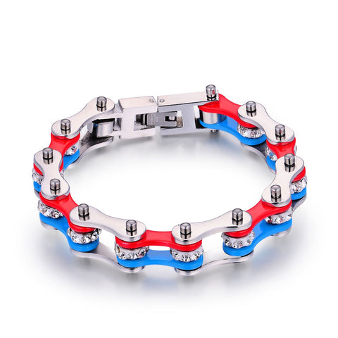 Red and Blue Stainless Steel Bracelet With Crystals