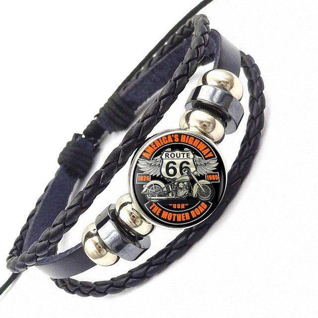 Leather Route 66 Biker Bracelet