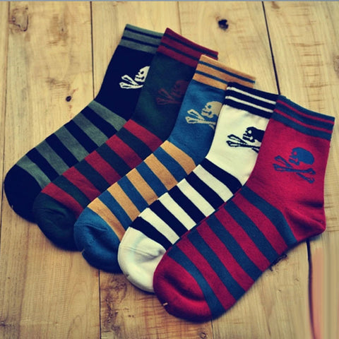 Image of 5 Pairs Striped Skull Ankle Socks