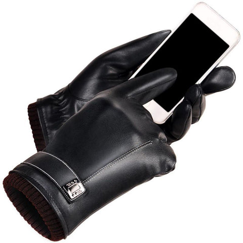Image of Cashmere Lined Leather Black Gloves